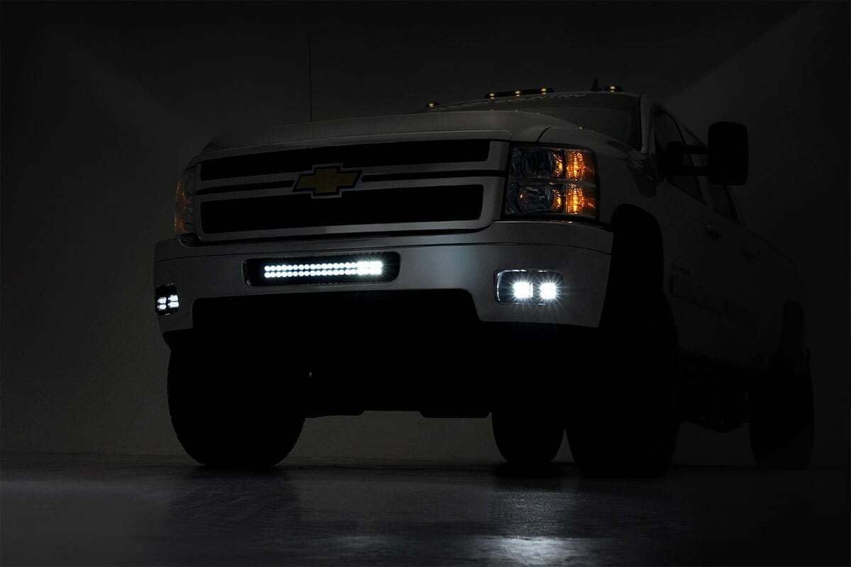 Rough Country - LED Light Kit - Fog Mount - Dual 2" Black Pair - Chevy Silverado 2500 HD 3500 HD (11-14) - 70628