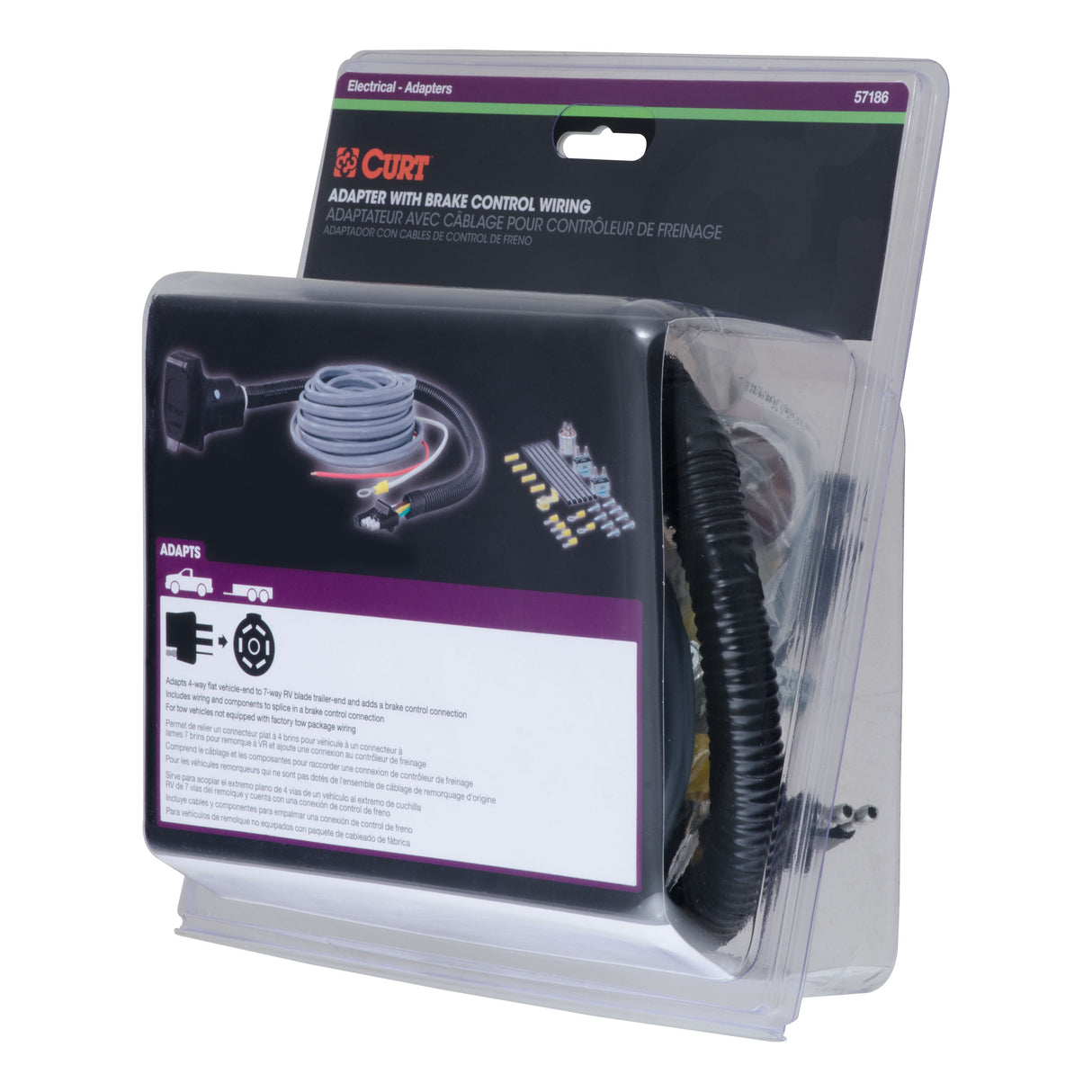 Curt - 4-Way Flat Electrical Adapter with Brake Controller Wiring - 57186