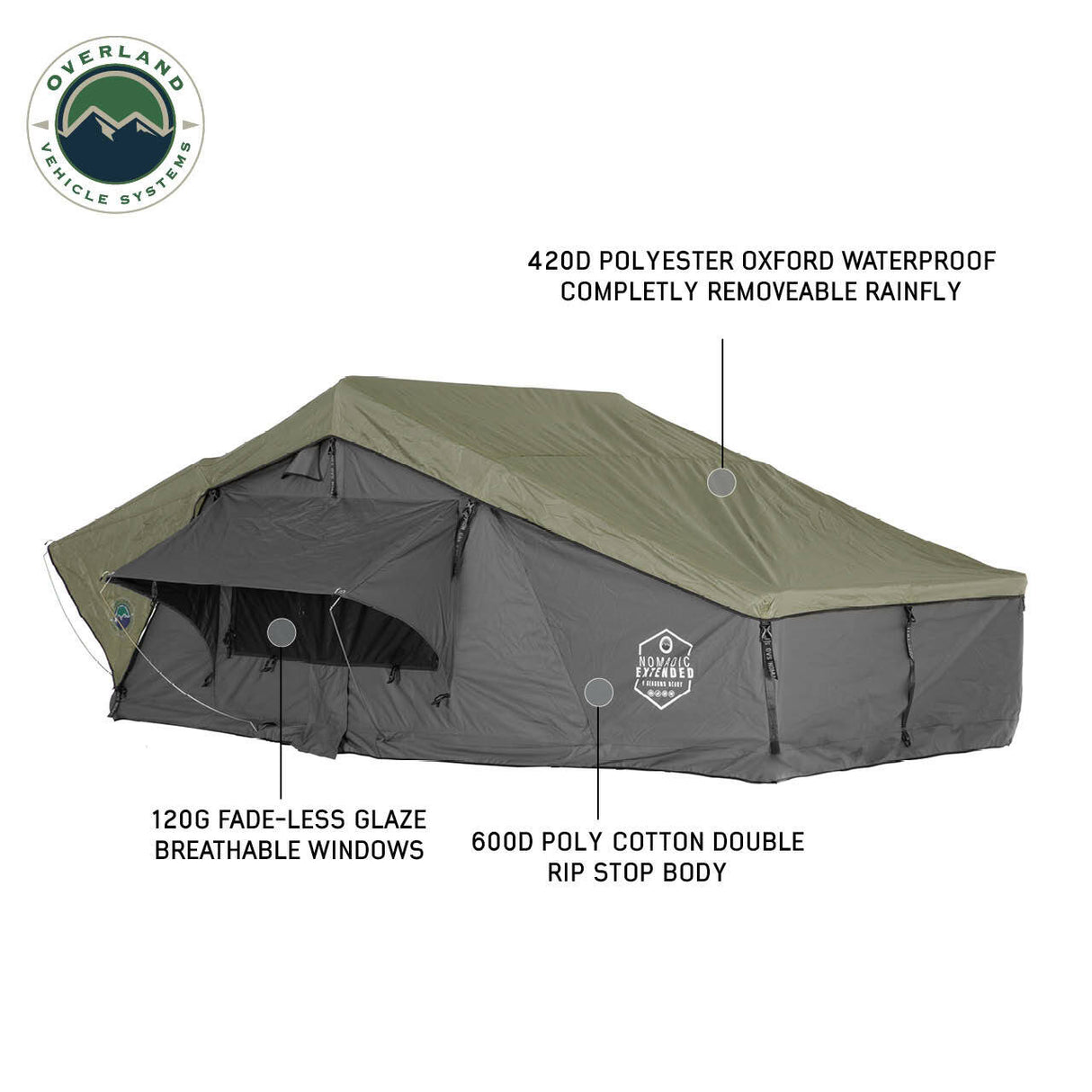 Overland Vehicle Systems - Best Roof Top Tent 3 Person Nomadic 3 Ext. Roof Top Tent - 18339936