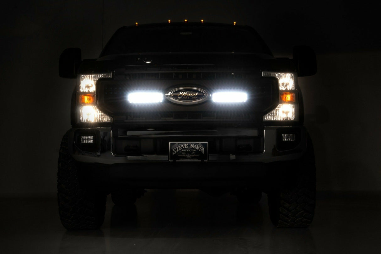 Rough Country - LED Light Kit - Grille Mount - 10 Inch Black - Slimline - Ford F-250 Super Duty (20-22) - 70898
