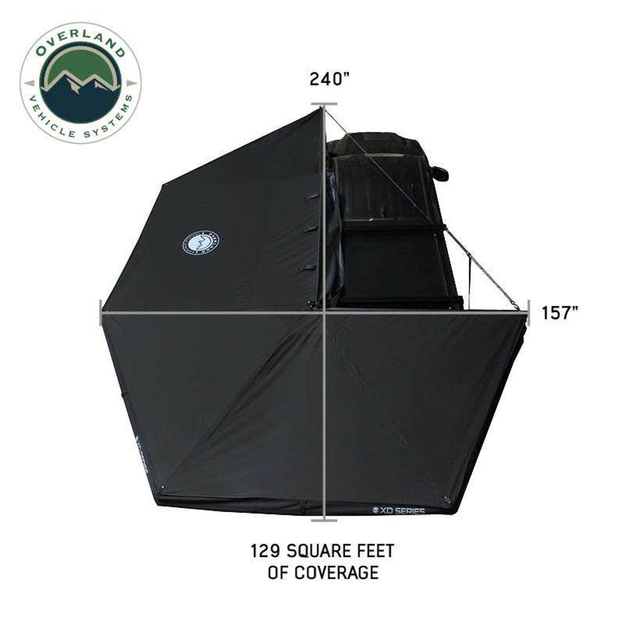 Overland Vehicle Systems - XD Nomadic 270 - Awning W/Lights and Black Out , Passenger Side, Black Body, Black Trim and Black Travel Cover - 19690002