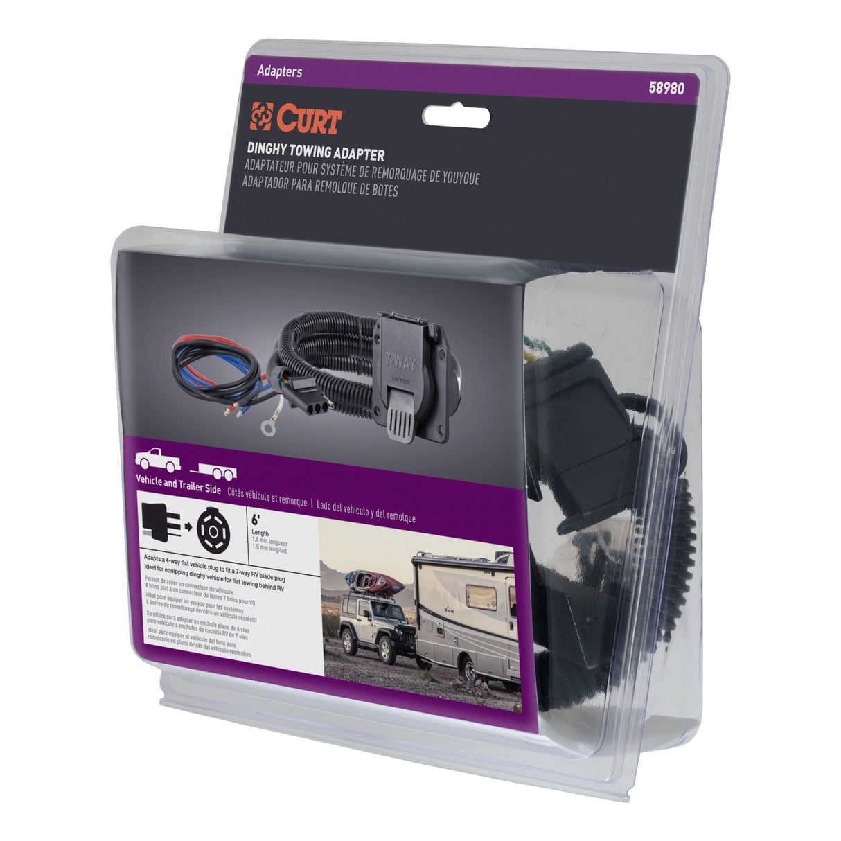 Curt - Dinghy Towing Electrical Adapter (4-Way Flat Vehicle to 7-Way RV Blade) - 58980