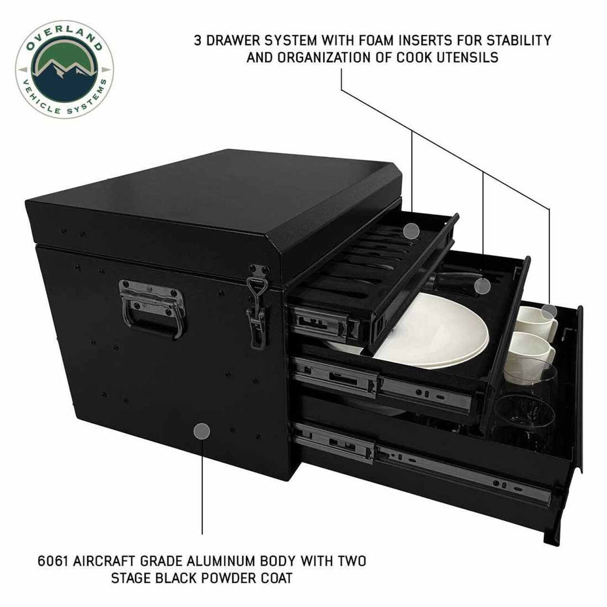 Overland Vehicle Systems - Kitchen Kit - 39 Piece Utensil, Aluminum Storage Box With Custom Cut Foam - 21010502