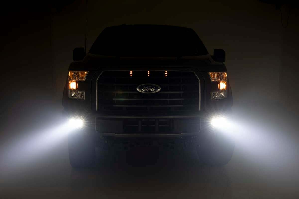 Rough Country - LED Light Kit - Fog Mount - Dual 2" Black Pairs - SAE - Ford F-150 (15-17) - 70831