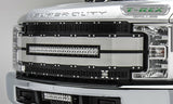T-Rex Grilles - 1 Pc Laser Cut Pattern Aluminum Torch AL Grille Replacement - Black with black mesh and brushed aluminum and trim, Includes Universal Wiring Harness - 6315493