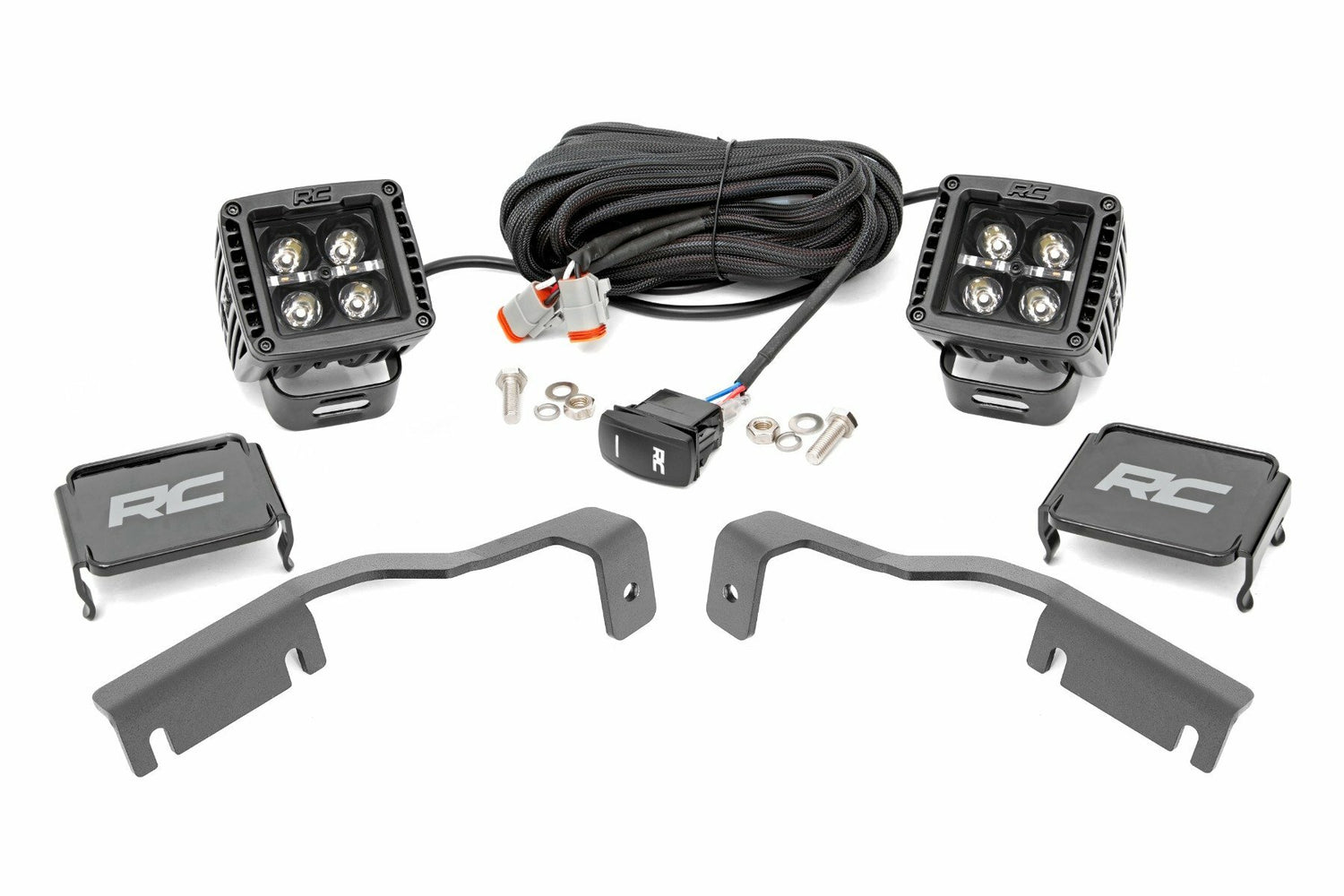 Rough Country - LED Light Kit - Ditch Mount - 2" Black Pair - Amber DRL - Nissan Frontier (22-23) - 71067