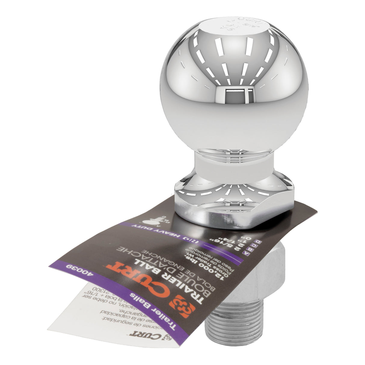 Curt - 2-5/16" Trailer Ball (1" x 2-1/4" Shank, 12,000 lbs., Chrome) - 40039