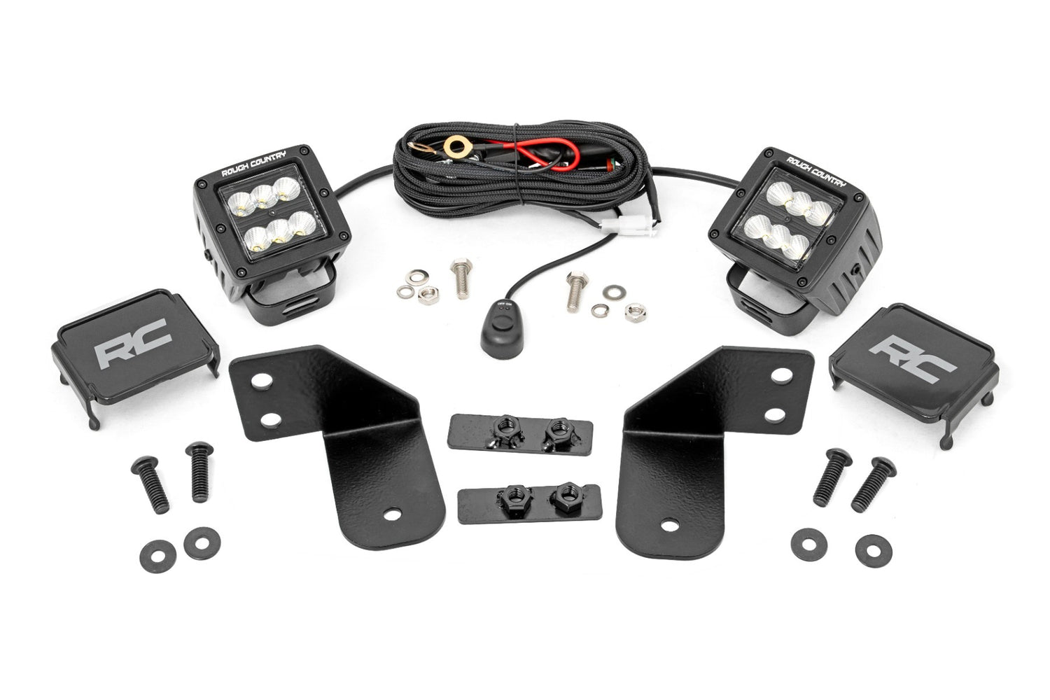 Rough Country - LED Light - RR Cage Mount - 2" Black Flood Pair - Polaris Ranger 1000 Ranger XP 900 1000 - 93145
