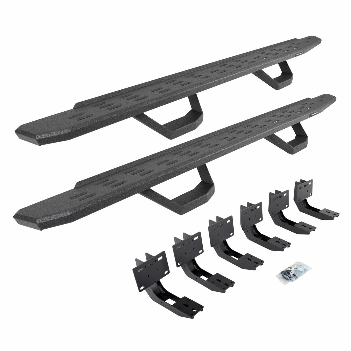 Go Rhino 6963068020T - RB30 Running Boards with Mounting Brackets & 2 Pairs of Drops Steps Kit - Protective Bedliner Coating
