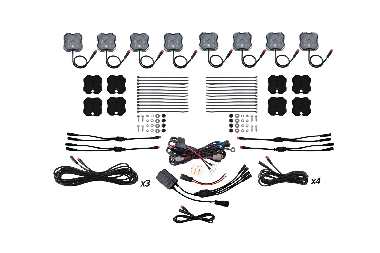 Diode Dynamics - RGBW Rock Light Installer Magnet Mount Kit w/Controller (8-pack) - DD7745C