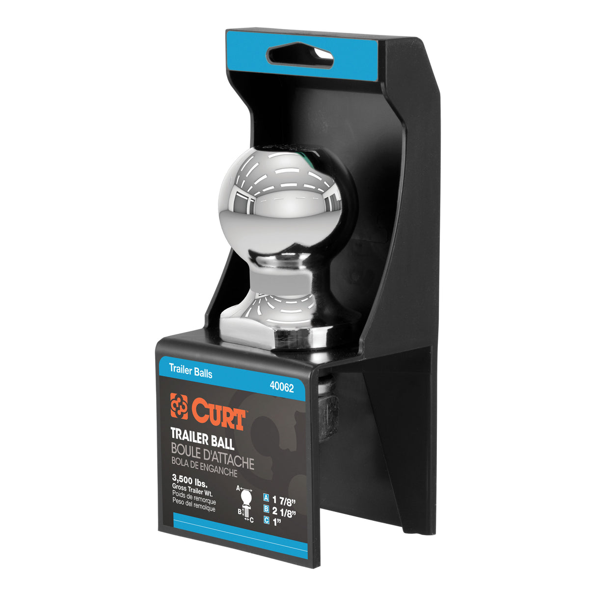 Curt - 1-7/8" Trailer Ball (1" x 2-1/8" Shank, 3,500 lbs., Chrome, Packaged) - 40062