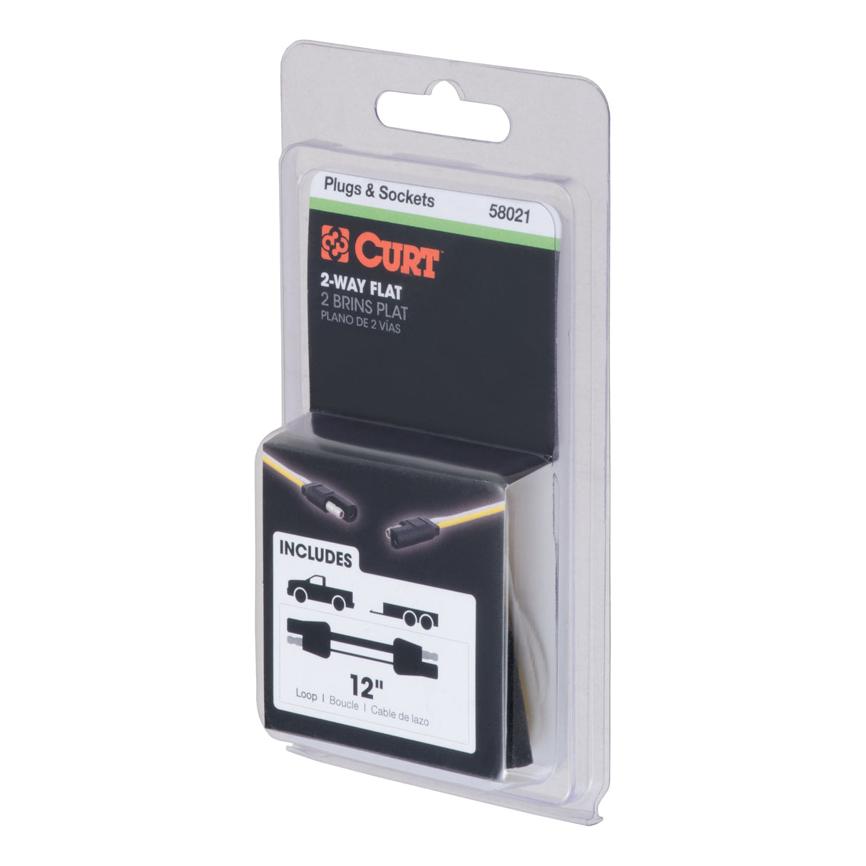 Curt - 2-Way Flat Connector Plug & Socket with 12" Wires (Packaged) - 58021