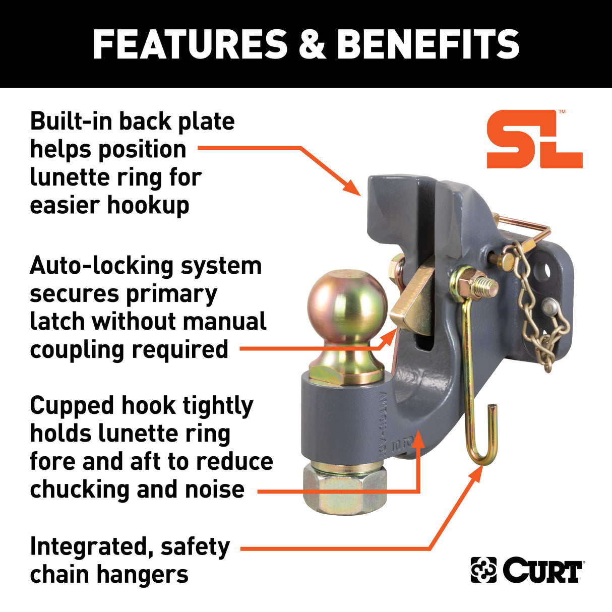 Curt - SecureLatch Ball & Pintle Hitch (2" Ball, 20,000 lbs.) - 48411
