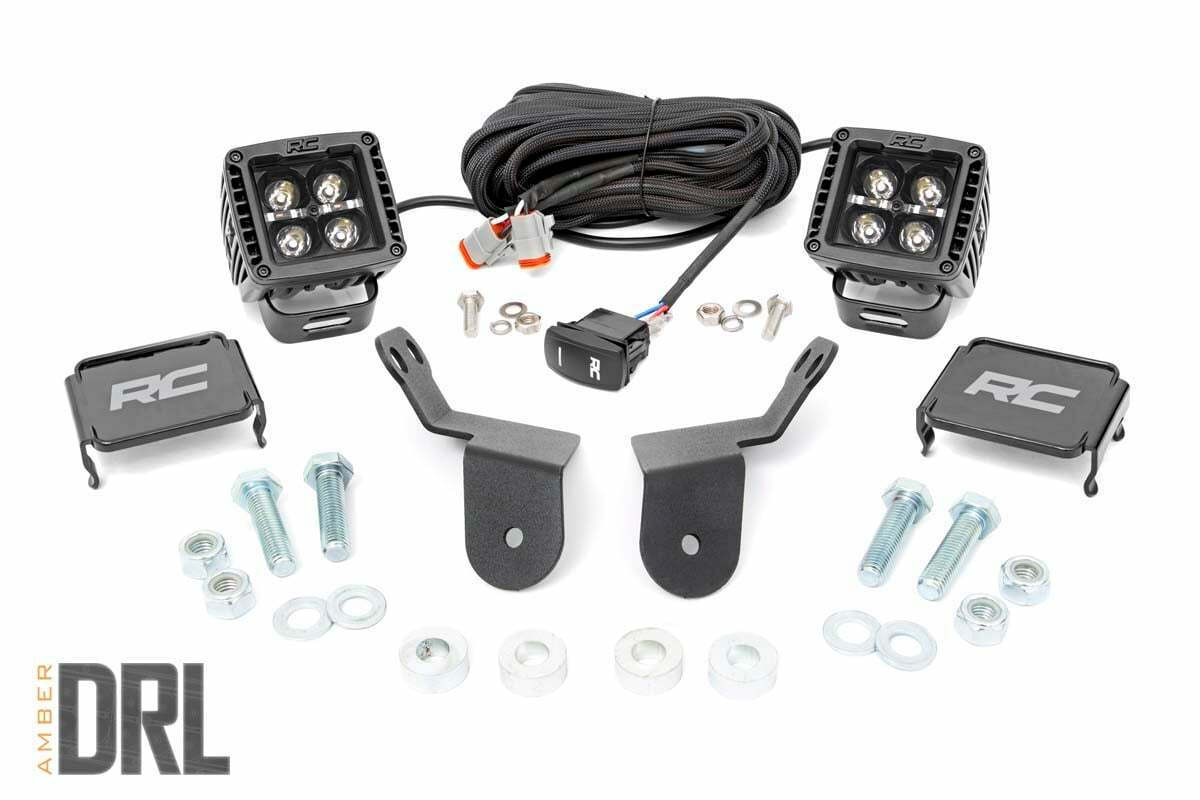 Rough Country - LED Light - Cage Mount - 2" Black Pair - Amber DRL - Honda Pioneer 1000 1000-5 - 92021