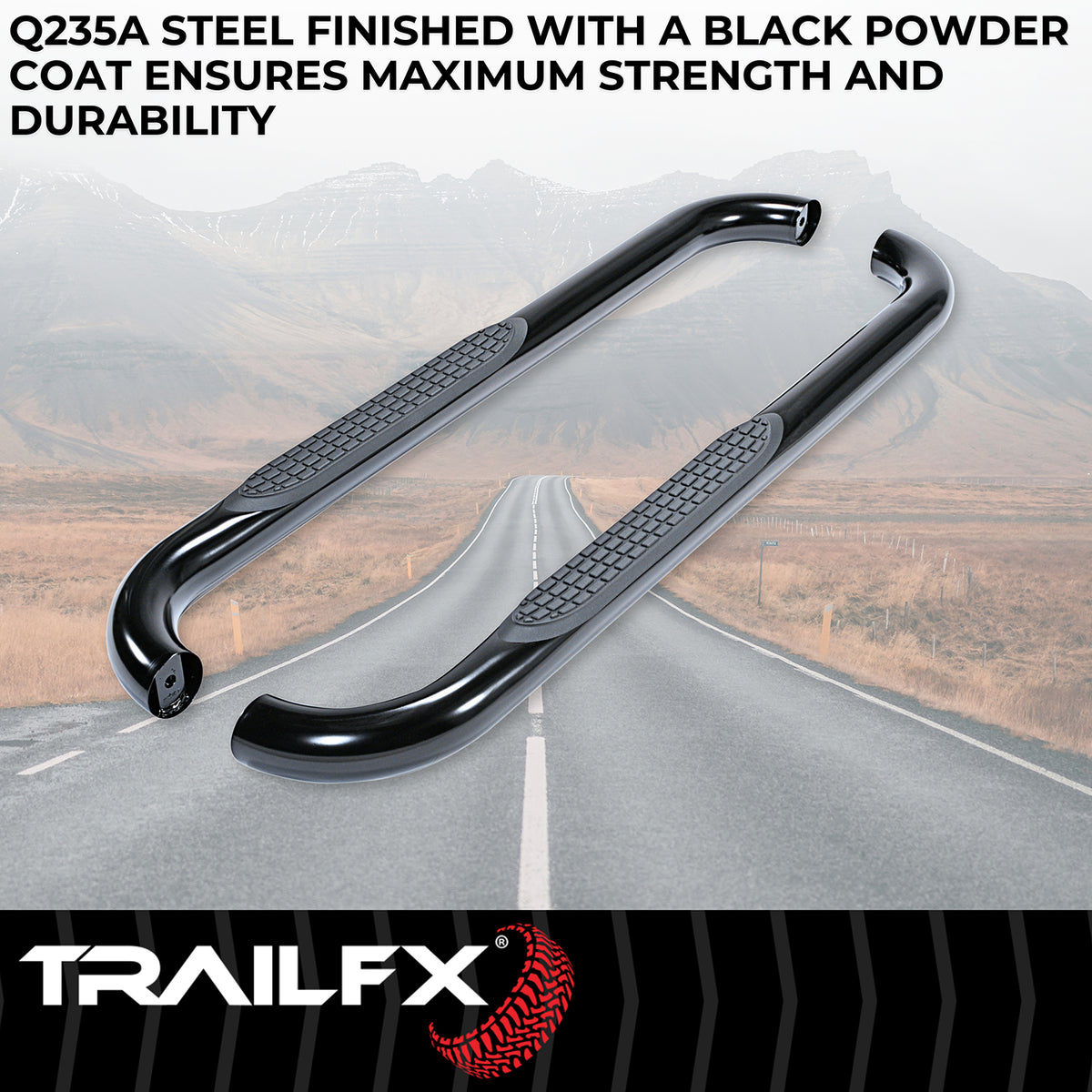 TrailFx - 3" Round Step Bar For GM Silverado/Sierra Standard- Black (A0029B)