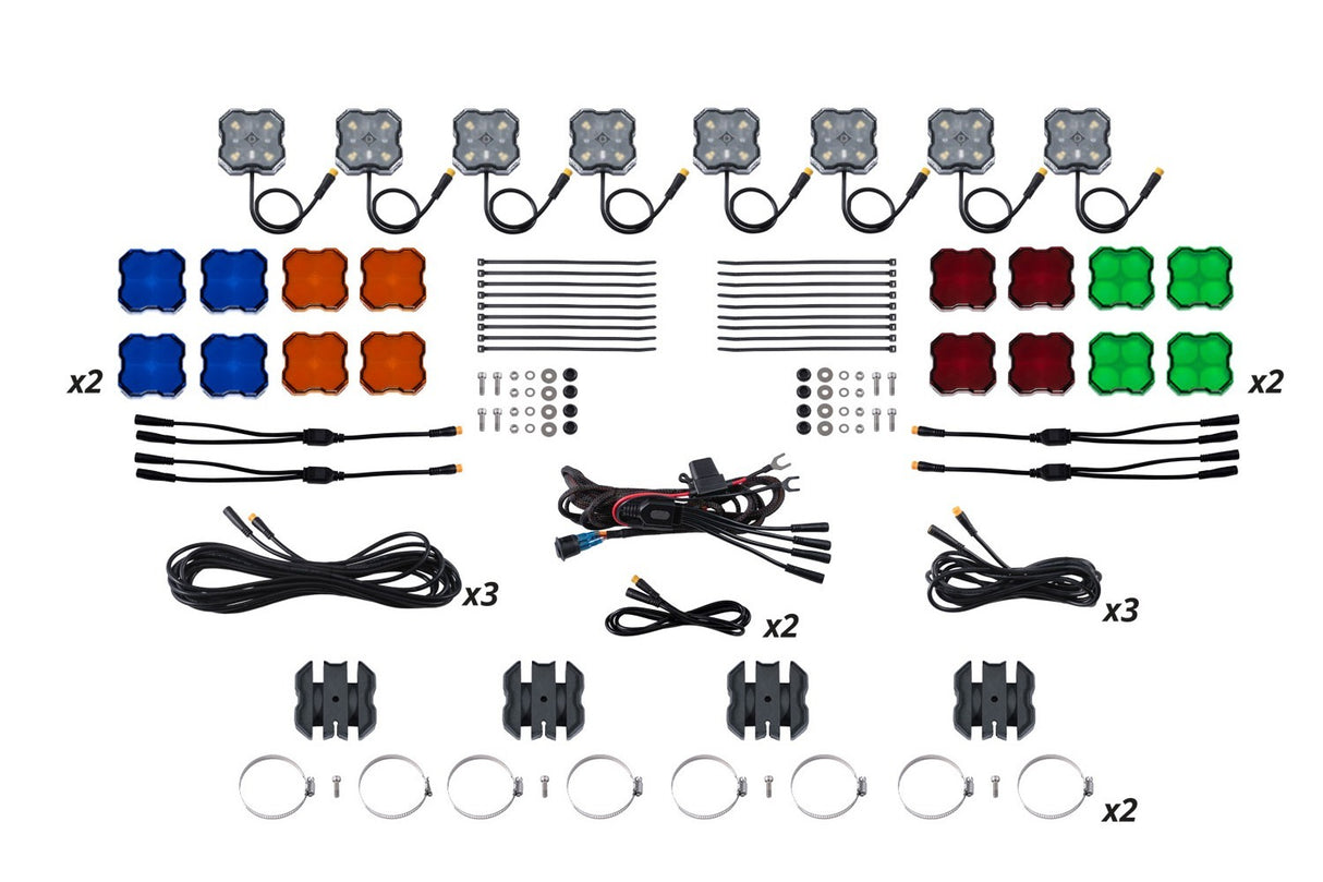 Diode Dynamics - Stage Series SXS Rock Light Installer Kit, White Diffused M8 (8-pack) - DD7752