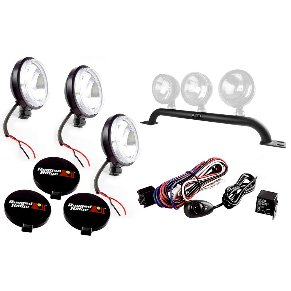 Rugged Ridge - 5 Inch Round Front Bumper Light Bar Kit; 97-06 Jeep Wrangler TJ - 12495.09