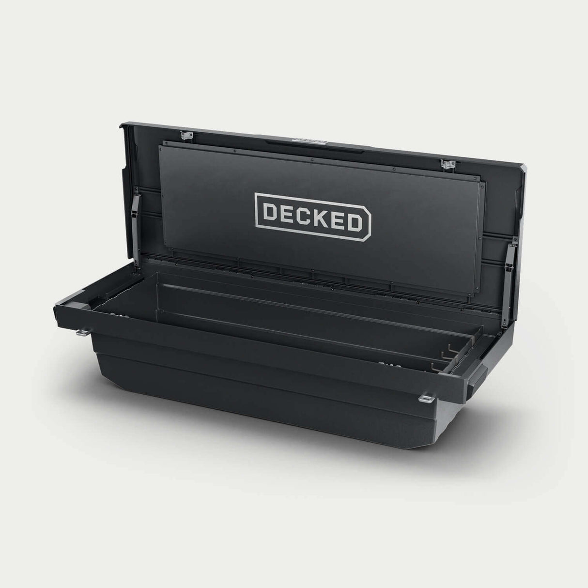 Decked - Truck Bed Tool Box - Black - Includes Two (2) D-Ring Cargo Tie Downs And Two (2) Tool Tray Pads - Dtb2-Blk