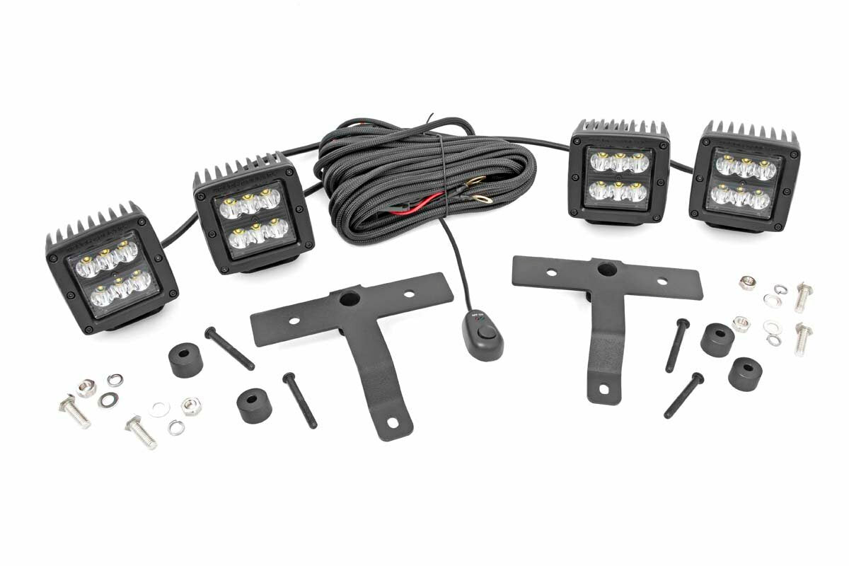 Rough Country - Jeep Quad LED Light Pod Kit - Black Series (18-21 JL  20-21 Gladiator) - 70822