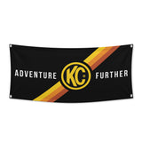 KC Hilites - 36 inchx72 inch KC Banner - Adventure Further - Outdoor - Black / Yellow KC Logo - 99021