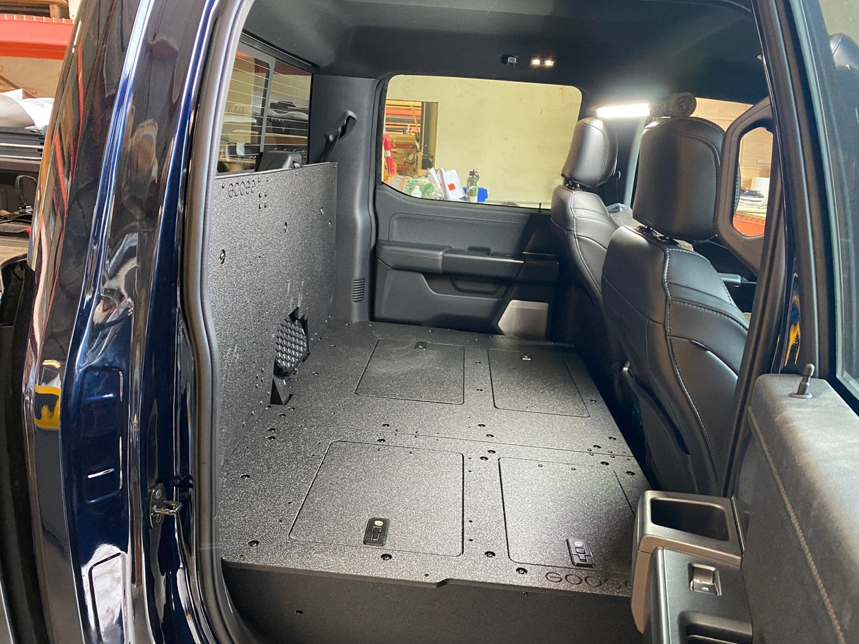 Ford Super Duty Ford - F250-F550 - 2023-Present - 5th Gen. Crew Cab - Second Row Seat Delete Plate System with Factory B&O Subwoofer Center Wall with Exterior Port